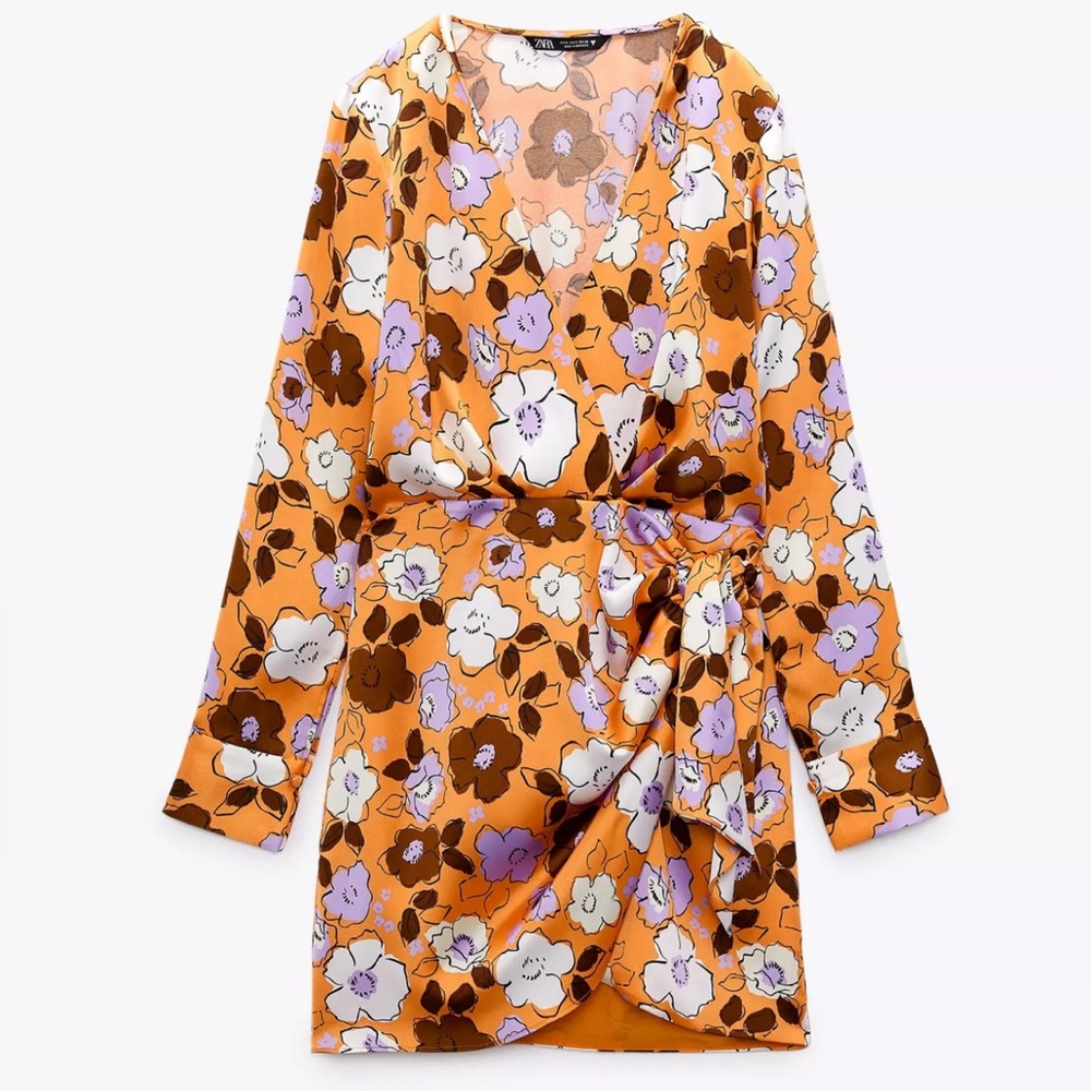 Floral Wrap Dress in Orange and Purple